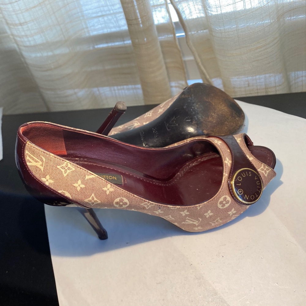 Louis Vuitton open pumps heels burgundy mules leather monogram 36.5 platforms - Picture 8 of 9